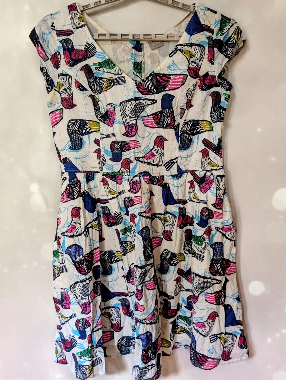 1X eShakti Swing Dress in White Cotton Very Colorful Bird Print 80s 2010s Summer